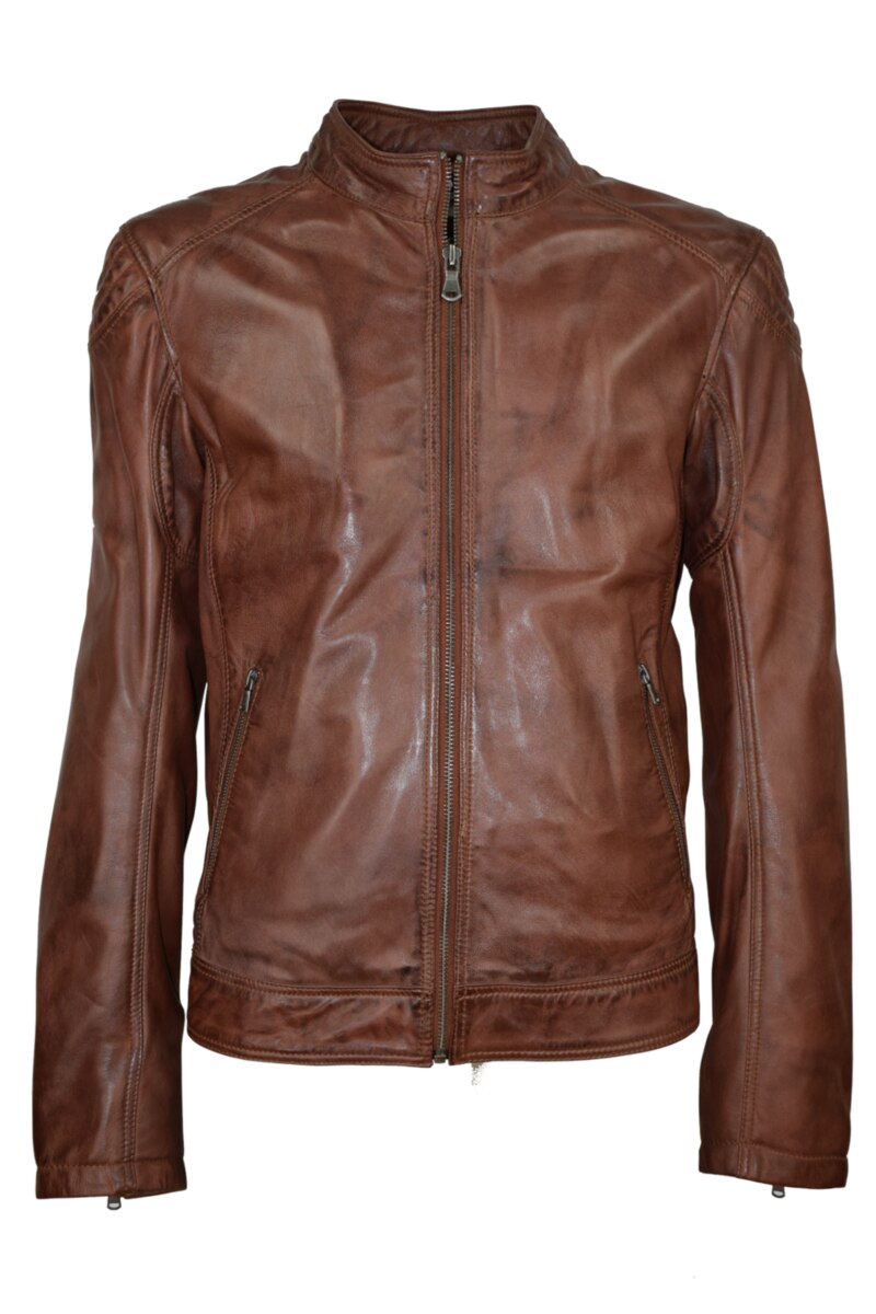 Geaca de piele Groot CBL, Maro deschis, Maro