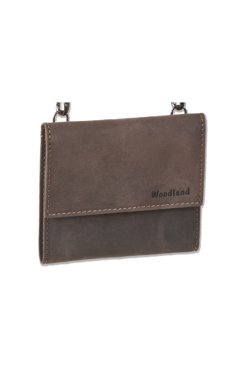 Portofel barbati Woodland, 12.5x11x2.5 cm, Piele naturala bivol, Maro inchis