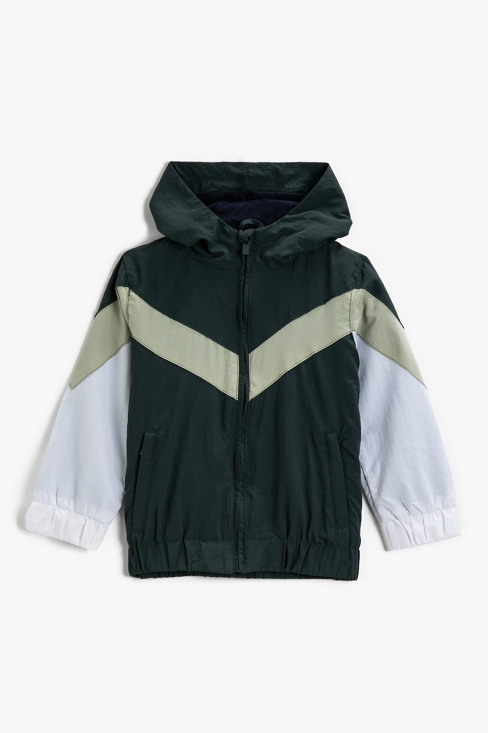 KOTON, Jacheta usoara cu gluga si aspect colorblock, Verde englez/Alb/Verde sparanghel