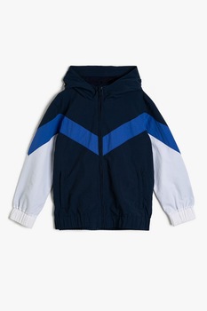 KOTON, Jacheta usoara cu gluga si aspect colorblock, Bleumarin/Alb/Albastru royal KOTON, Jacheta usoara cu gluga si aspect colorblock, Bleumarin/Alb/Albastru royal