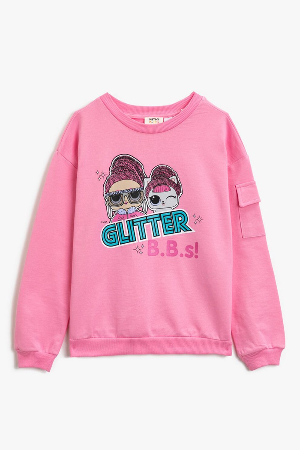 KOTON, Bluza sport cu model grafic si maneci cazute, Roz