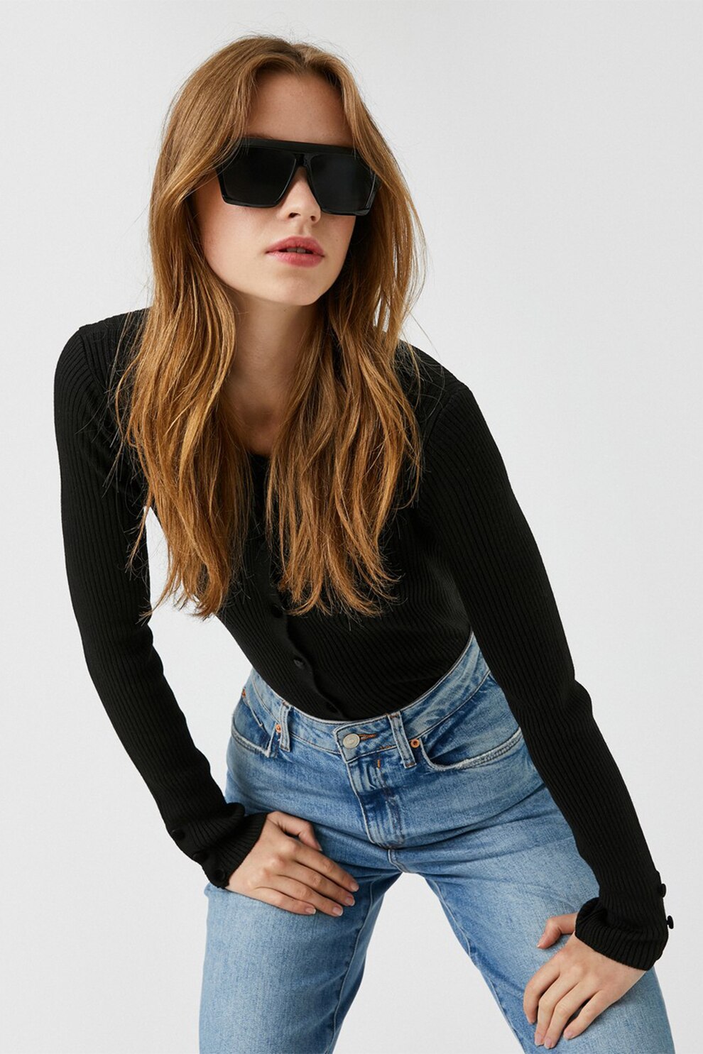 KOTON, Cardigan cu striatii si nasturi, Negru