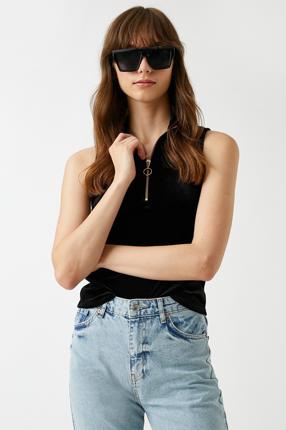 KOTON, Top cu fermoar, Negru