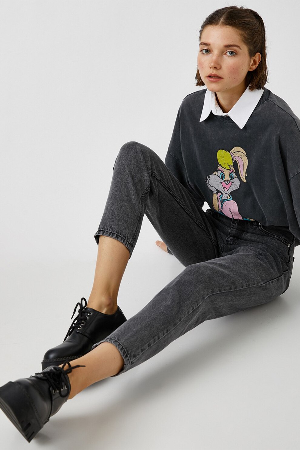 KOTON, Blugi skinny cu talie inalta, Gri antracit