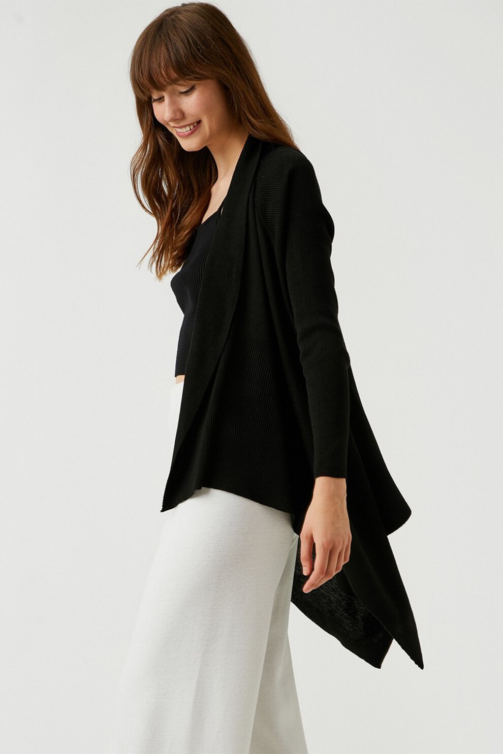 KOTON, Cardigan asimetric cu deschidere frontala, Negru