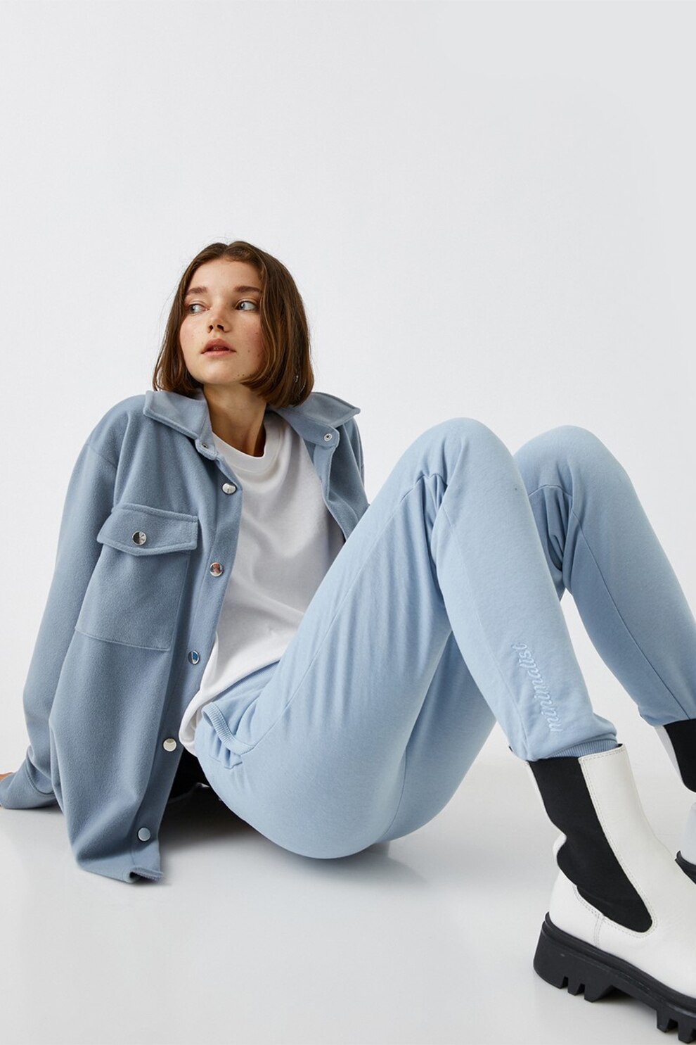 KOTON, Pantaloni sport cu snur in talie, Albastru deschis