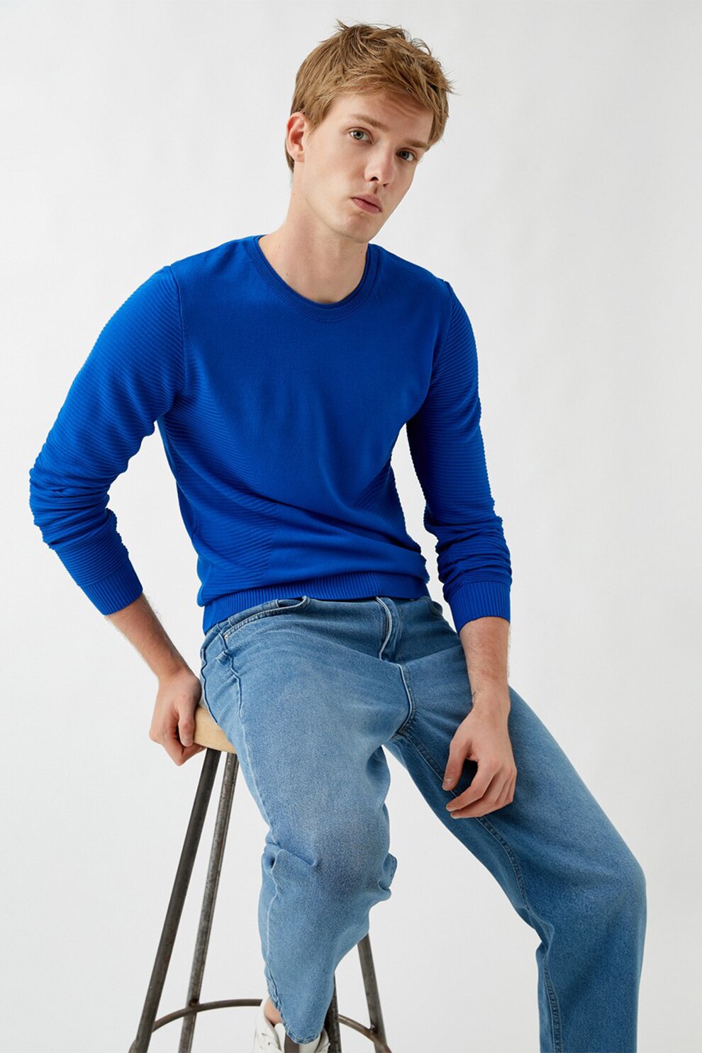 KOTON, Pulover uni cu decolteu la baza gatului, Albastru royal