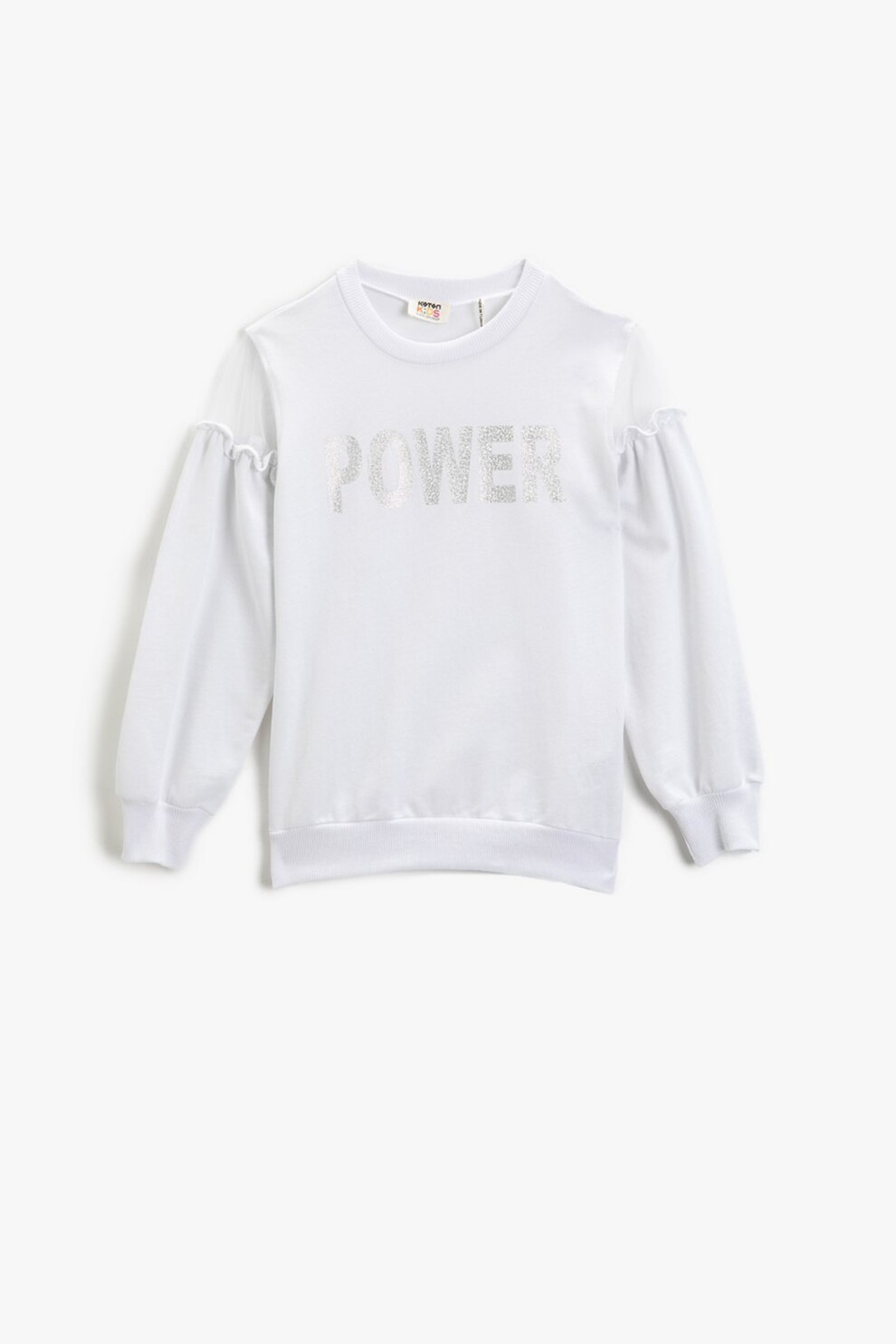 KOTON, Bluza sport cu decolteu la baza gatului si volane, Alb