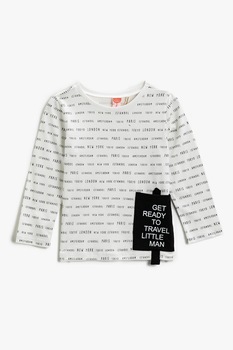 KOTON, Bluza cu decolteu rotund si imprimeu text, Alb prafuit/Negru KOTON, Bluza cu decolteu rotund si imprimeu text, Alb prafuit/Negru