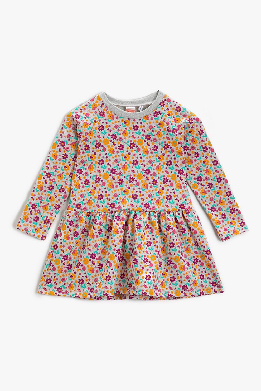 KOTON, Rochie evazata cu model floral, Gri deschis/Purpuriu/Oranj