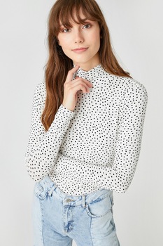 KOTON, Bluza cu imprimeu si guler scurt, Alb KOTON, Bluza cu imprimeu si guler scurt, Alb