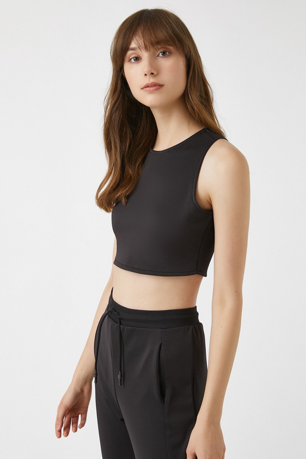 KOTON, Top crop cu fenta cu fermoar, Negru