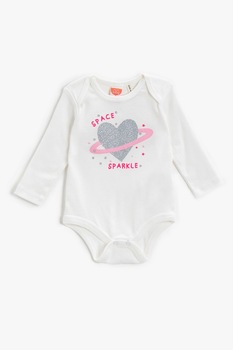 KOTON, Body cu maneci lungi si imprimeu stralucitor, Alb, 56-62 CM KOTON, Body cu maneci lungi si imprimeu stralucitor, Alb, 56-62 CM