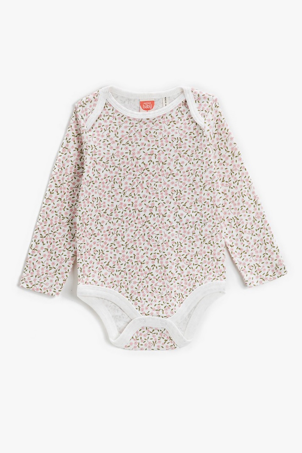 KOTON, Body cu maneci lungi si imprimeu floral, Alb/Roz/Verde