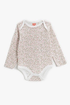 KOTON, Body cu maneci lungi si imprimeu floral, Alb/Roz/Verde KOTON, Body cu maneci lungi si imprimeu floral, Alb/Roz/Verde