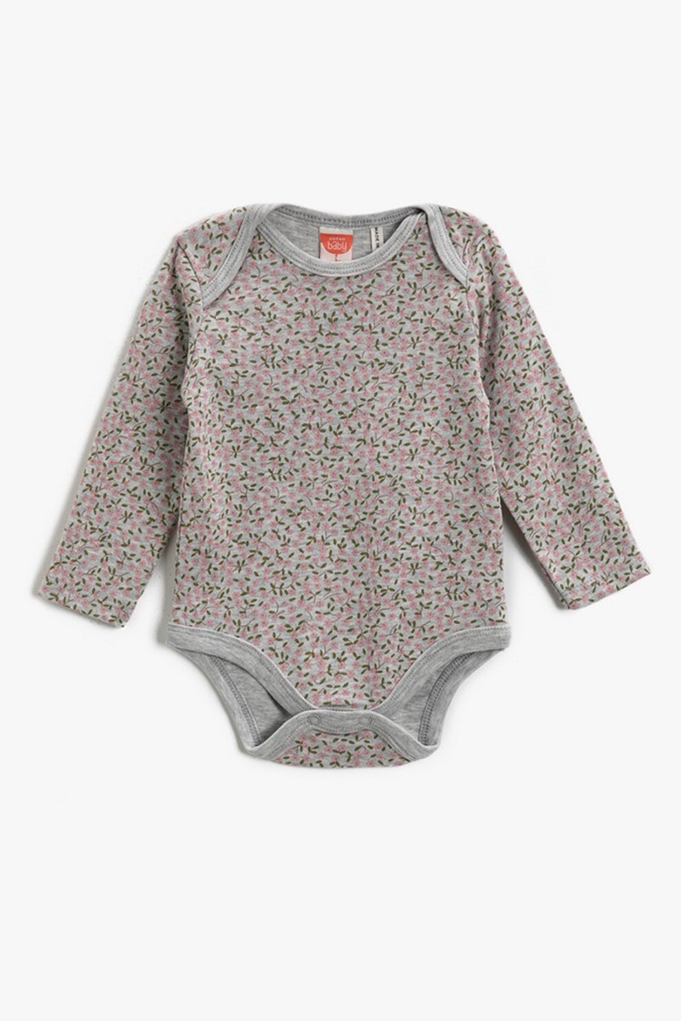 KOTON, Body cu maneci lungi si imprimeu floral, Gri/Roz