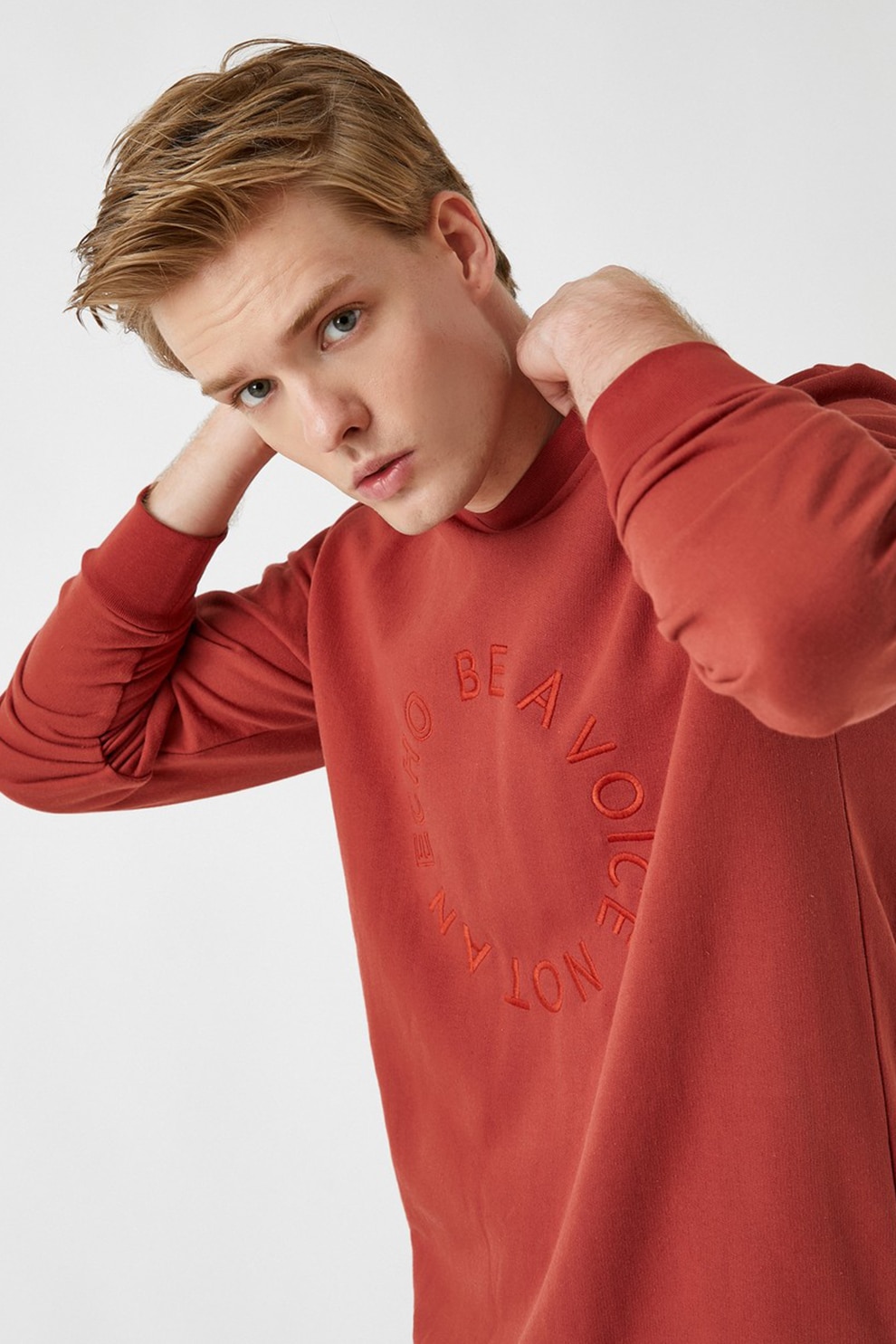 KOTON, Bluza sport cu text brodat, Rosu caramiziu