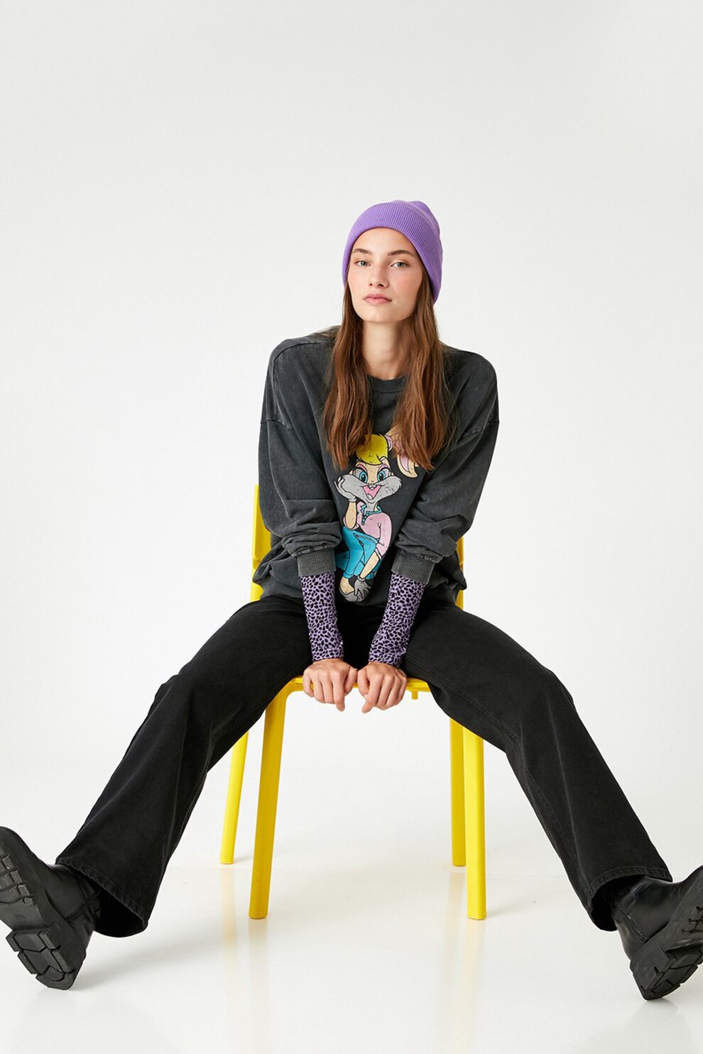 KOTON, Blugi cu croiala ampla, Negru