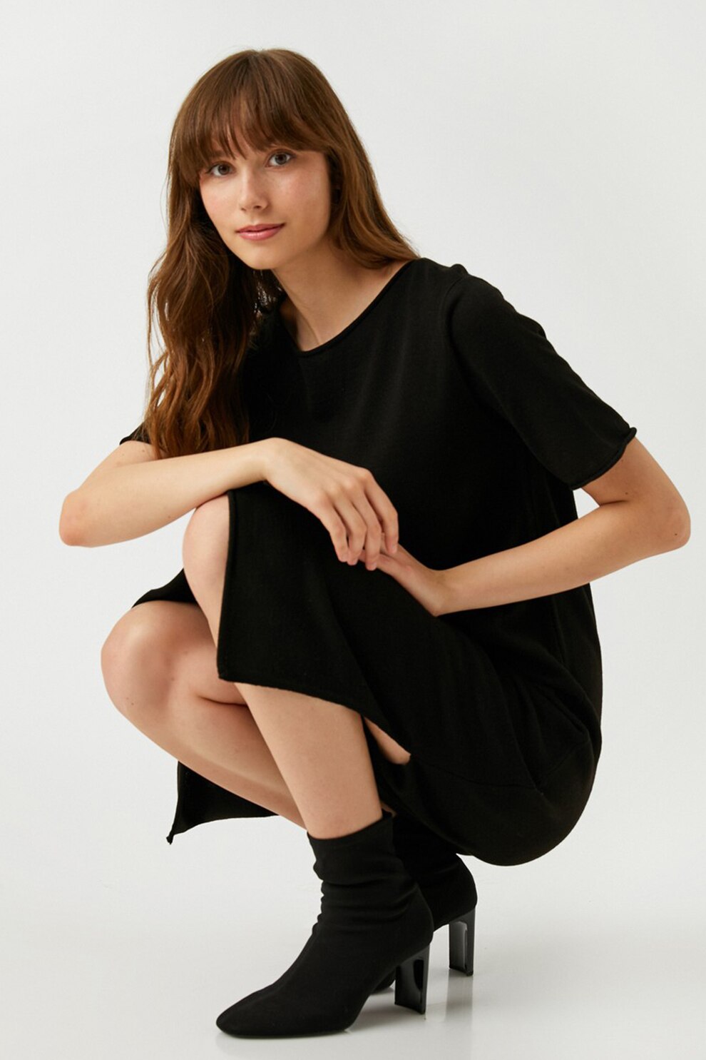 KOTON, Rochie midi cu slituri laterale, Negru