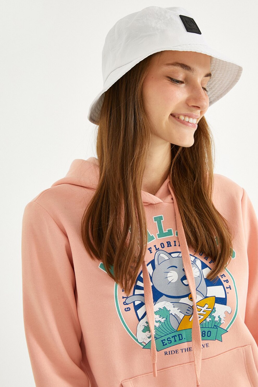 KOTON, Hanorac cu imprimeu grafic, Roz pal, XS