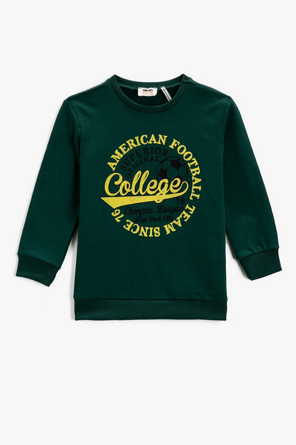 KOTON, Bluza sport cu decolteu rotund si text, Verde englez