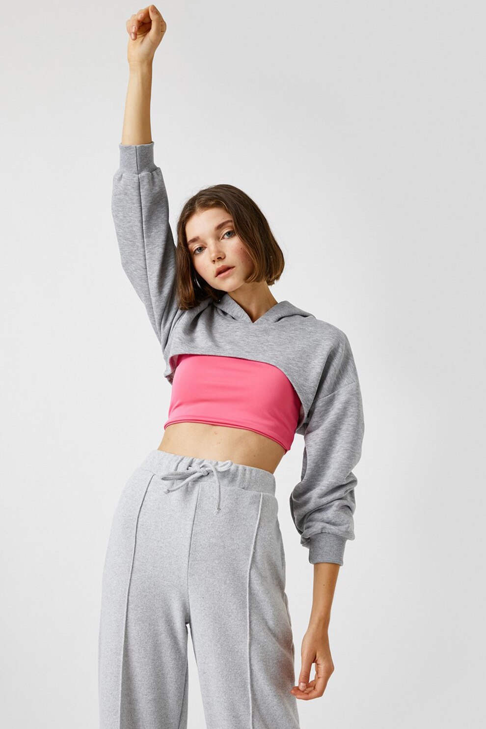 KOTON, Hanorac crop cu model asimetric, Gri