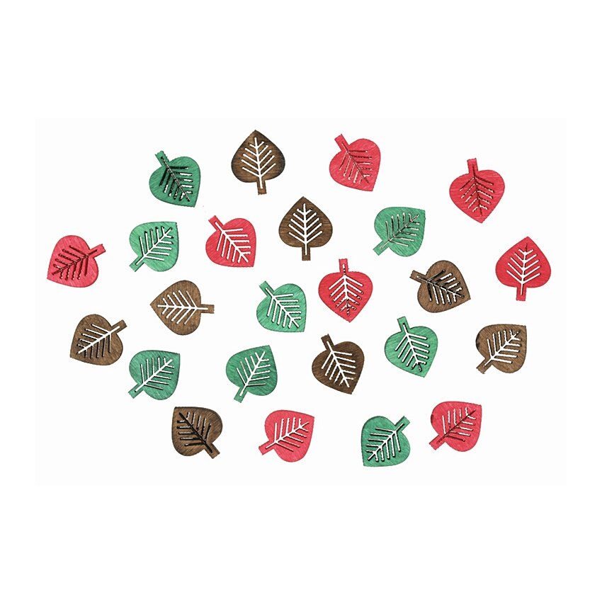 Set 24 frunze colorate din lemn - 2 cm