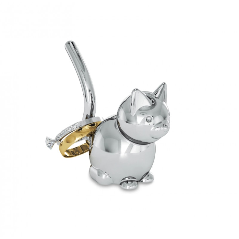 Suport cromat pentru inele, Zoola Pisica, 7 x 2.5 x 7 cm