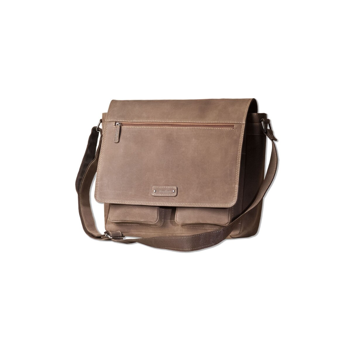 Geanta Woodland, Compartiment laptop, 40x32x16 cm, Piele naturala, Maro inchis