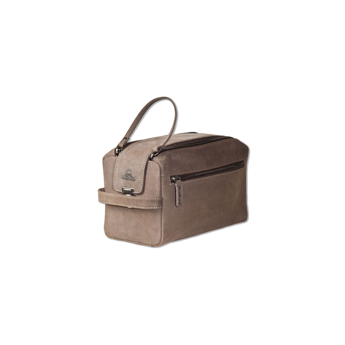 Geanta cosmetice barbati Woodland, Piele naturala bivol, Maro inchis