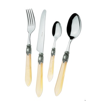 Set 24 tacamuri Casa Bugatti, Oxford, design modern, elegant, pentru 6 persoane, material premium, cutie de lux de prezentare, ivory Set 24 tacamuri Casa Bugatti, Oxford, design modern, elegant, pentru 6 persoane, material premium, cutie de lux de prezentare, ivory