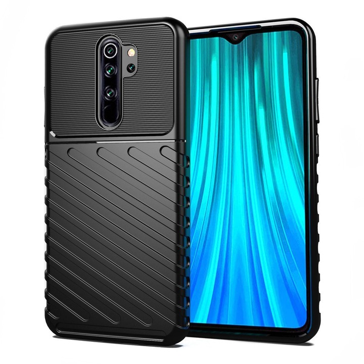 Husa Flexibila Antisoc compatibila cu Xiaomi Redmi Note 8 Pro, G-Tech Rugged Thunder, Textura eleganta, Negru