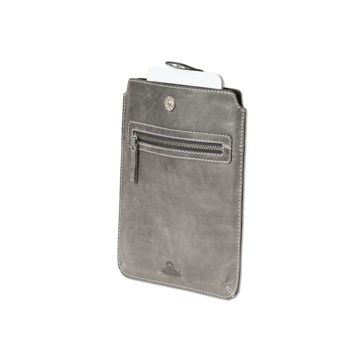 Husa tableta Woodland, 21x24.8 cm, Piele naturala bivol, Gri