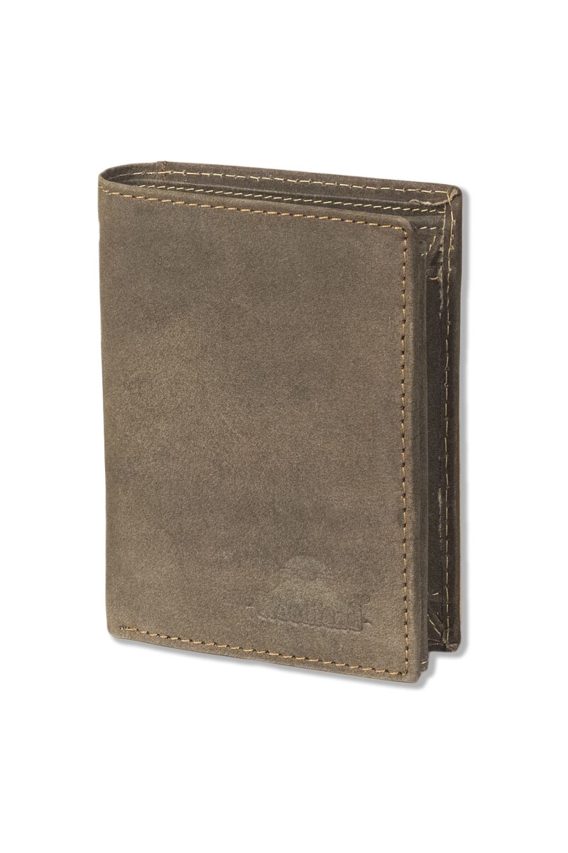Portofel barbati Woodland, Protectie RFID/NFC, 12.5x9.5x3 cm, Piele naturala bivol, Maro inchis