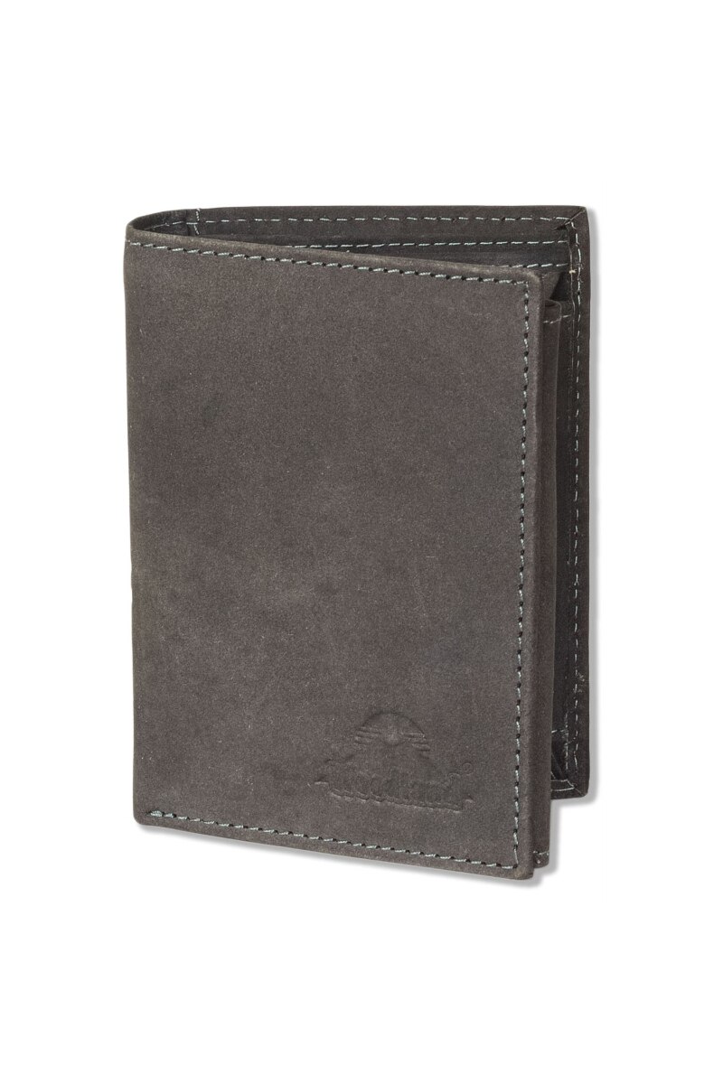 Portofel barbati Woodland, Protectie RFID/NFC, 12.5x9.5x2.5 cm, Piele naturala bivol, Negru