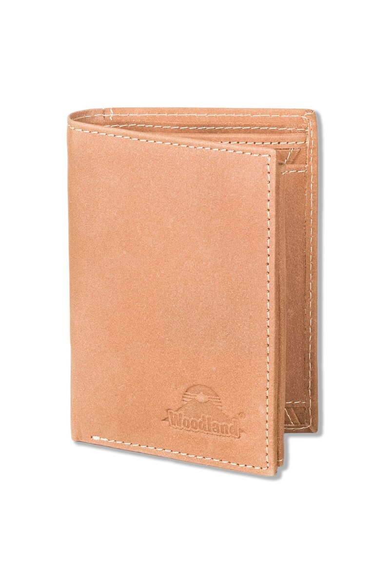 Portofel barbati Woodland, Protectie RFID/NFC, 12.5x9.5x2.5 cm, Piele naturala bivol, Cognac
