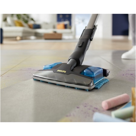 Aspirator vertical 3-in-1 Philips XC8347 cu mop integrat, seria 8000 Aqua + , Tehnologia PowerCyclone 10, cap de aspirare cu putere dubla, cap de aspirare cu LED, Baterie de 25.2V, până la 80 min de funcționare*, captează pana la 99% din praf