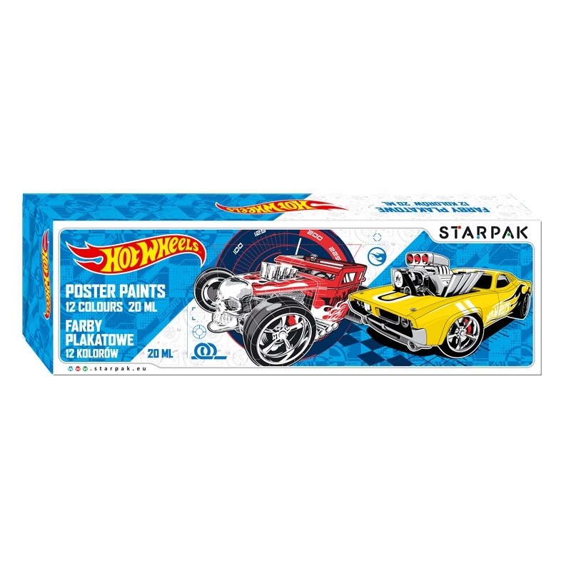 Set 12 acuarele guase pentru copii, rezistente la expunere solara, 20 ml, Hot Wheels