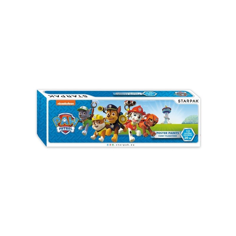 Set 12 acuarele guase pentru copii, rezistente la expunere solara, 20 ml, Paw Patrol