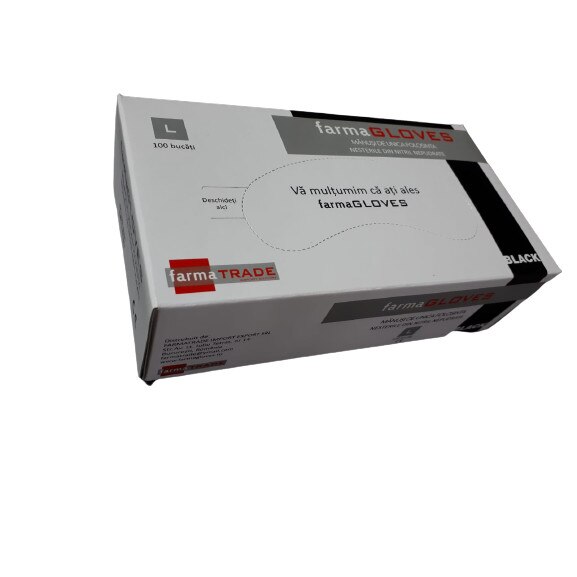 Cutie 100 buc Manusi Nitril Negre Farma Gloves, Marimea L
