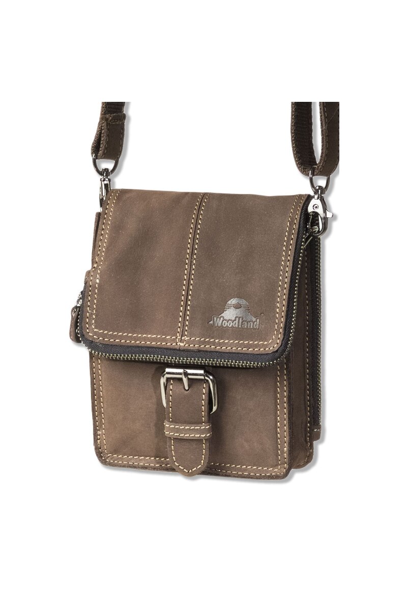 Geanta umar Woodland, 17x14x5 cm, Piele naturala bivol, Maro inchis
