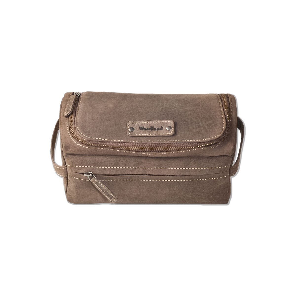Geanta cosmetice barbati Woodland, 23x12.5x11.5 cm, Piele naturala bivol, Maro inchis