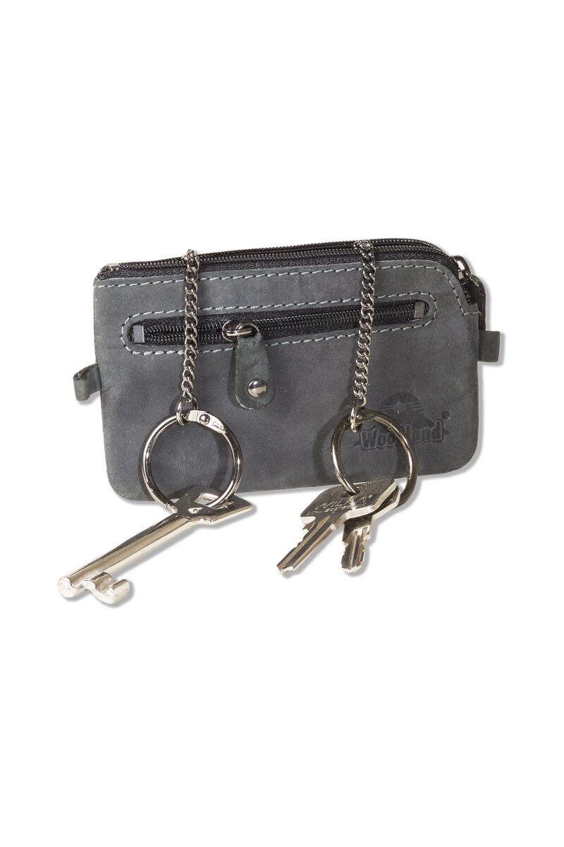 Husa chei Woodland, 12x8x1 cm, Piele naturala bivol, Negru