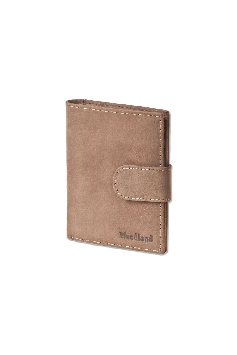 Portofel dama Woodland, 9.5x12.5x2 cm, Piele naturala bivol, Maro inchis
