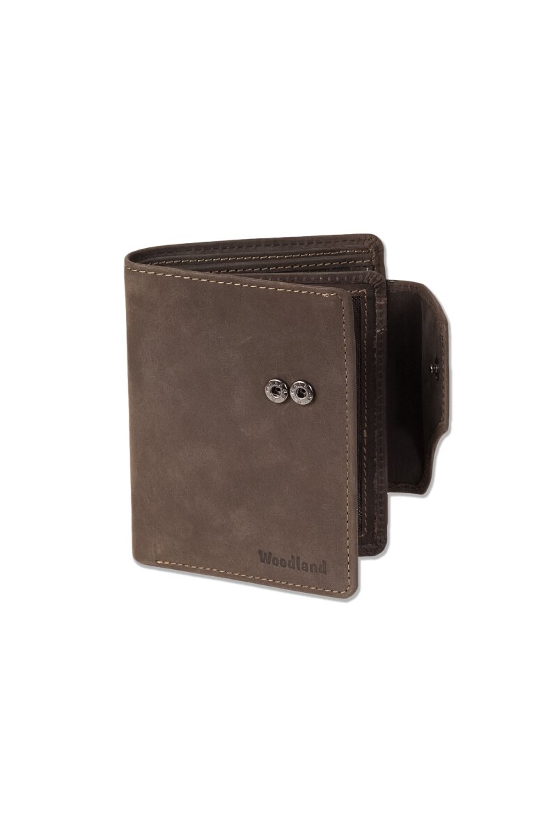 Portofel dama Woodland, 10.5x13x2 cm, Piele naturala bivol, Maro inchis