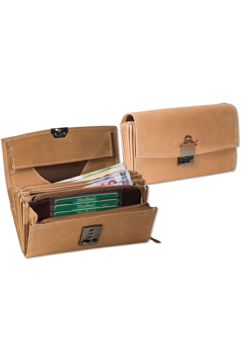 Portofel dama Woodland, 17x10x4.5 cm, Piele naturala bivol, Cognac