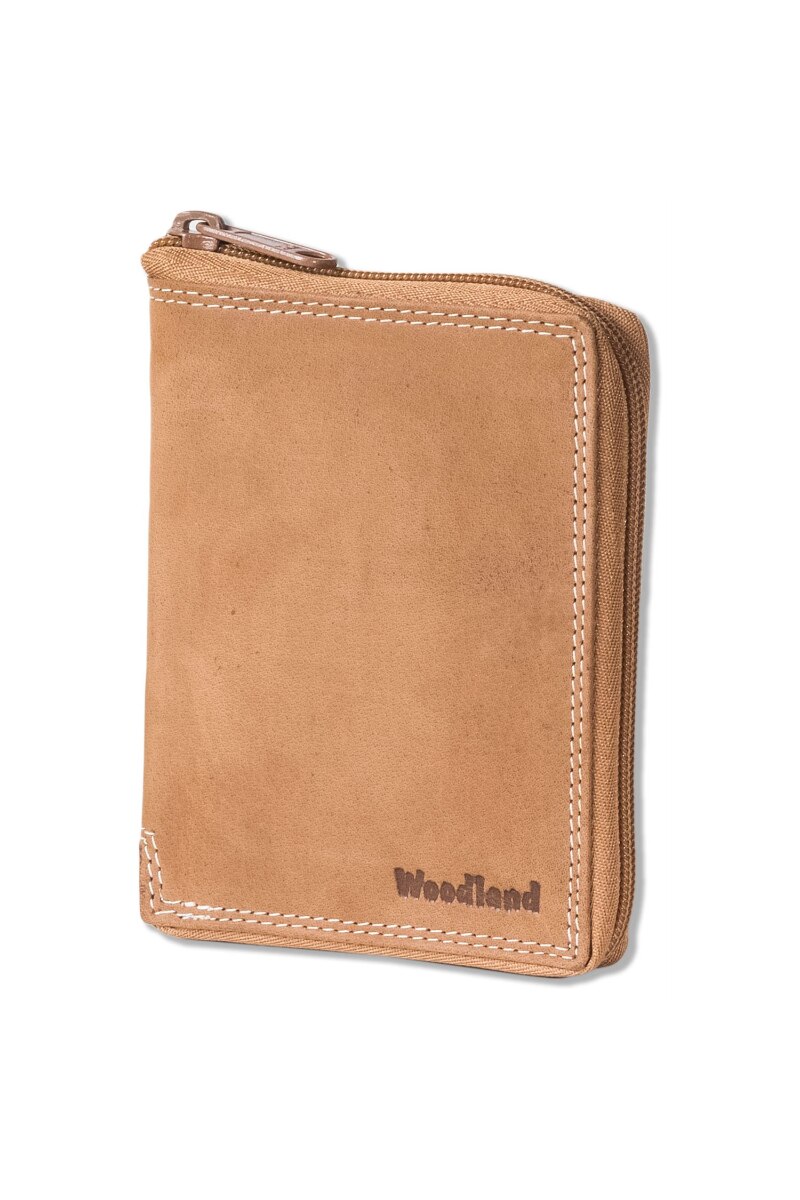 Portofel barbati Woodland, 10.5x13x2 cm, Piele naturala bivol, Cognac