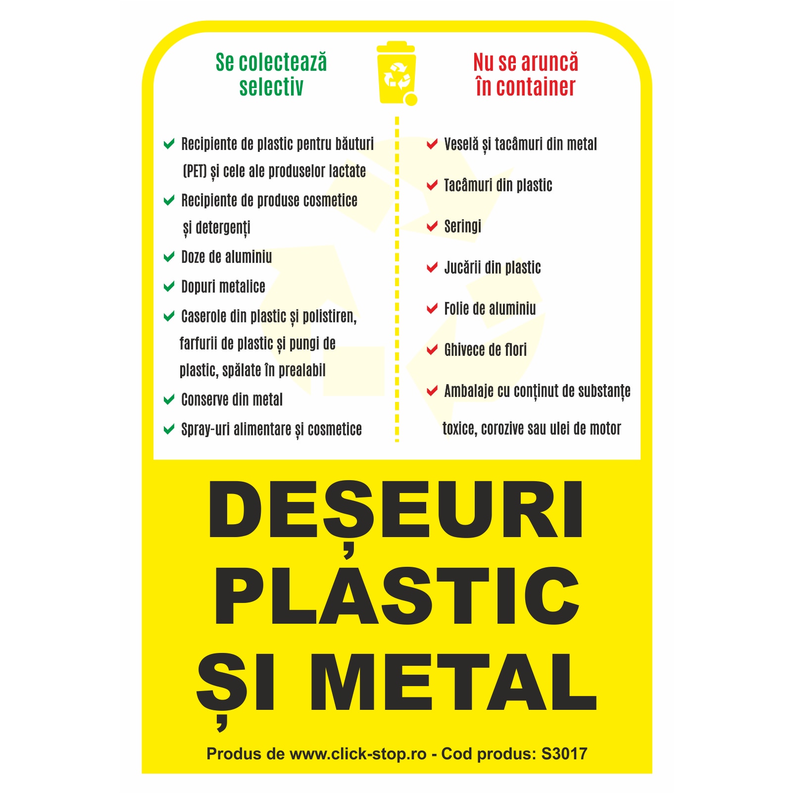 Deseuri Plastic si Metal - Indicator De Informare S3012, 200x300mm ...