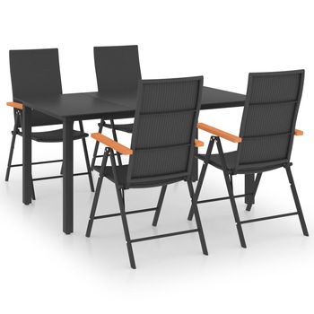 Set mobilier de gradina cu 5 piese vidaXL, Poliratan, 150 x 90 x 74 cm, Negru Set mobilier de gradina cu 5 piese vidaXL, Poliratan, 150 x 90 x 74 cm, Negru