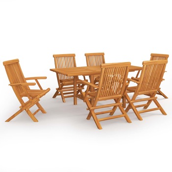 Set mobilier de gradina cu 7 piese vidaXL, Lemn, (110-160) x 80 x 75 cm, Maro Set mobilier de gradina cu 7 piese vidaXL, Lemn, (110-160) x 80 x 75 cm, Maro